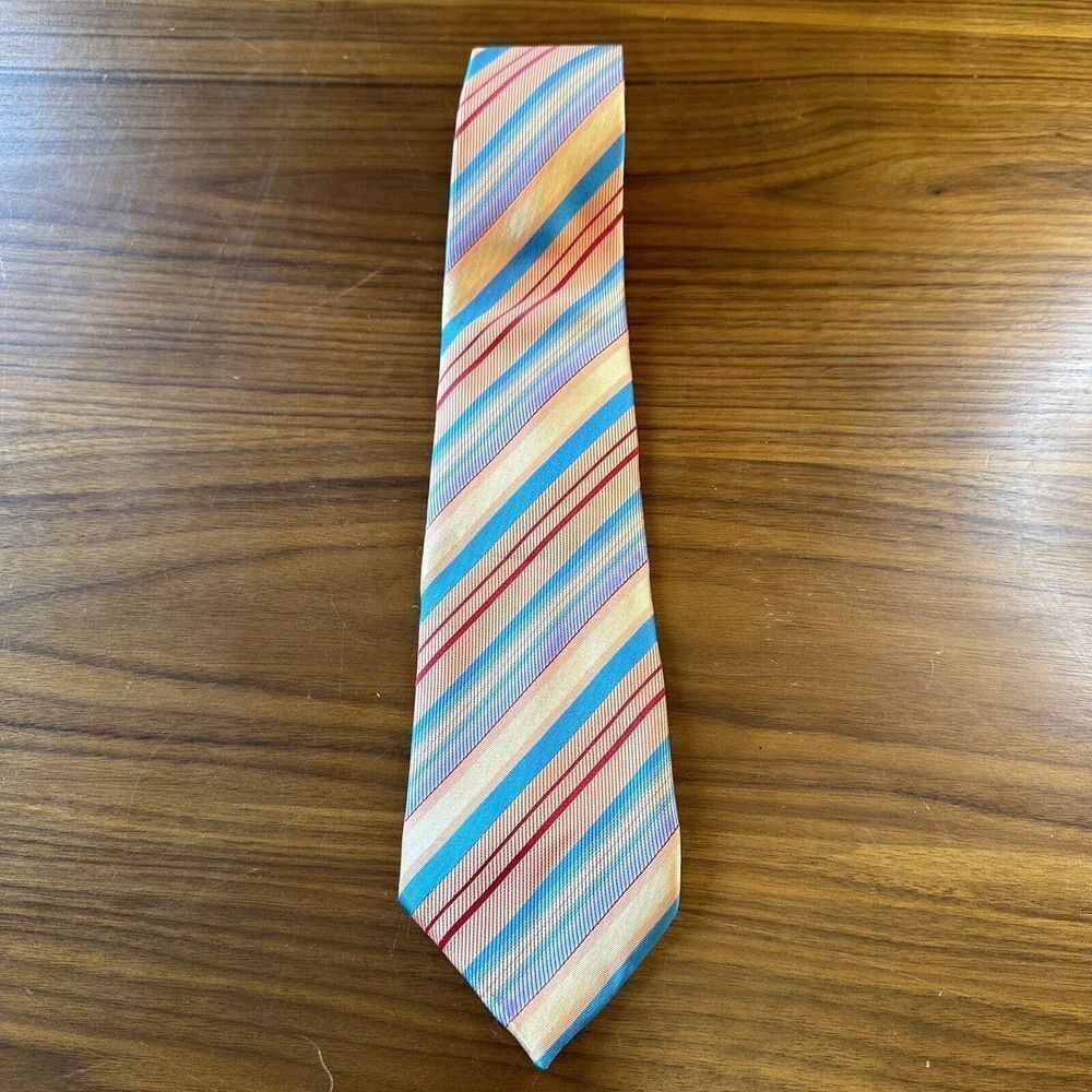 Andrea Sarando Tie Vintage Bright Colors Orange Blue Red Yellow Striped